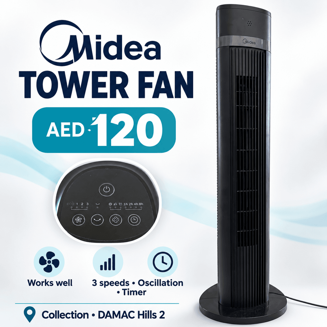 Midea Tower Fan — 3 Speeds, Oscillation & Timer