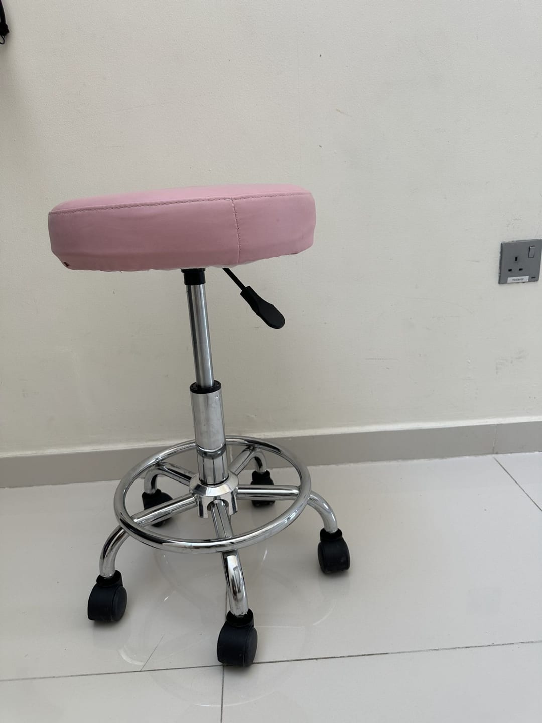 Pink Adjustable Swivel Stool with Wheels & Footrest