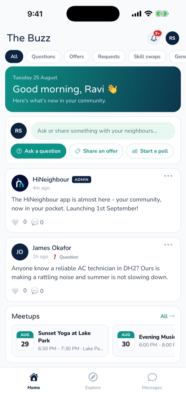 The Buzz feed in the HiNeighbour app