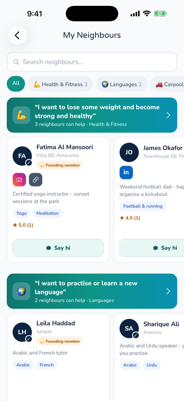 Verified neighbours in the HiNeighbour app